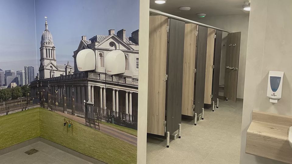 Inside the shower block