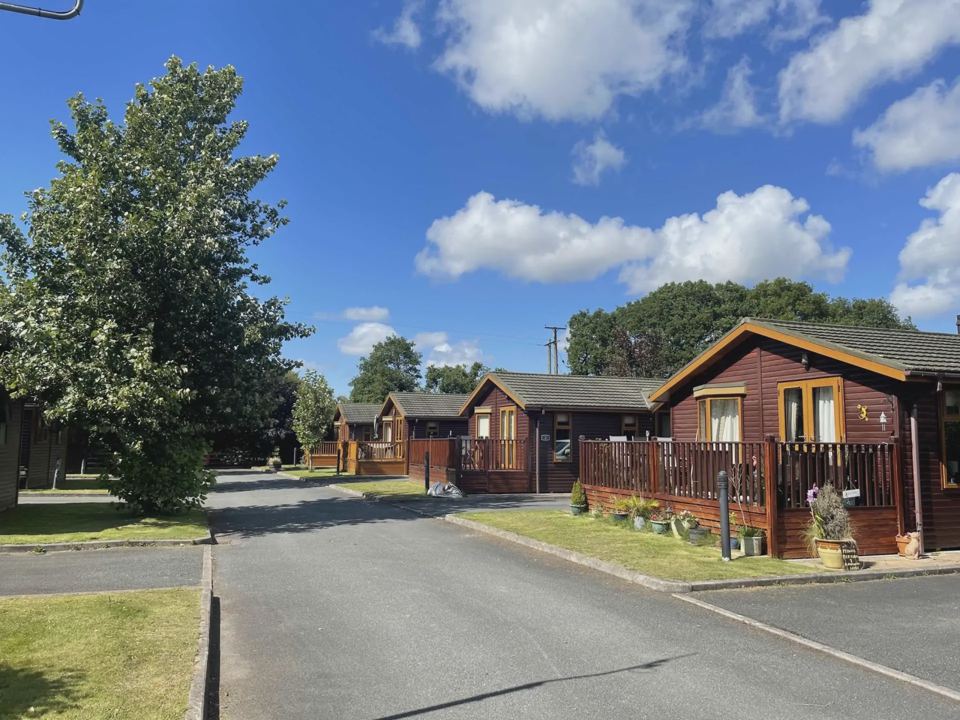 Timber lodges along the road