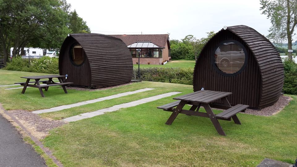 Camping pods on the lawn