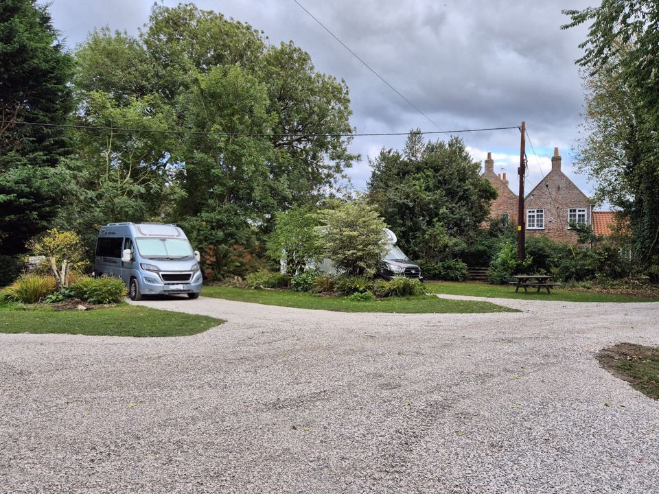 Gravel hardstanding with motorhome