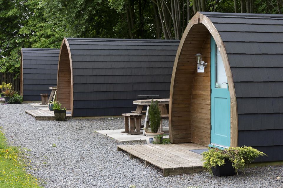 Row of wooden pods