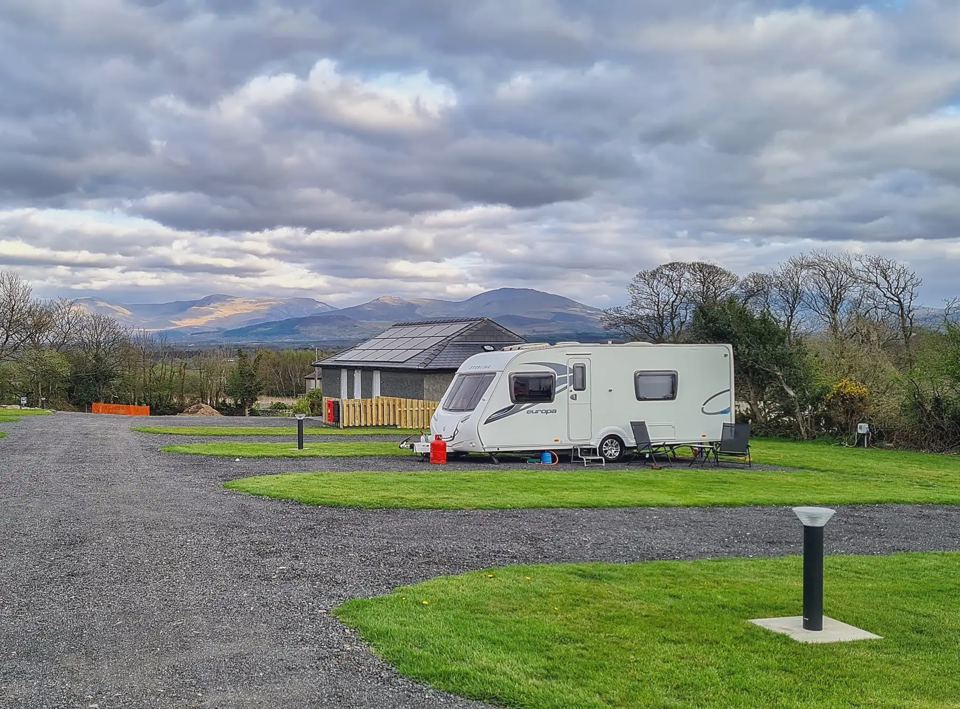 Hardstanding pitch with mountain view