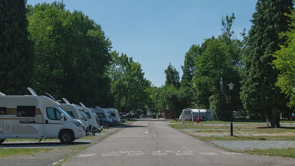 Row of motorhomes beside the road