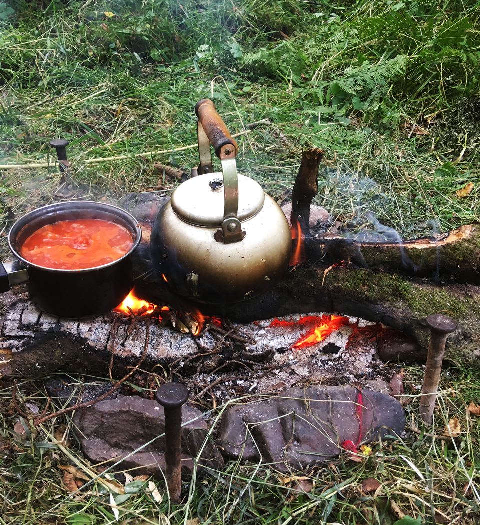 Cooking on an open campfire
