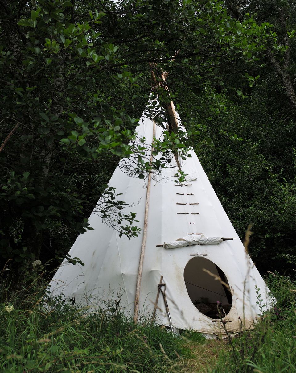 White tipi among the trees