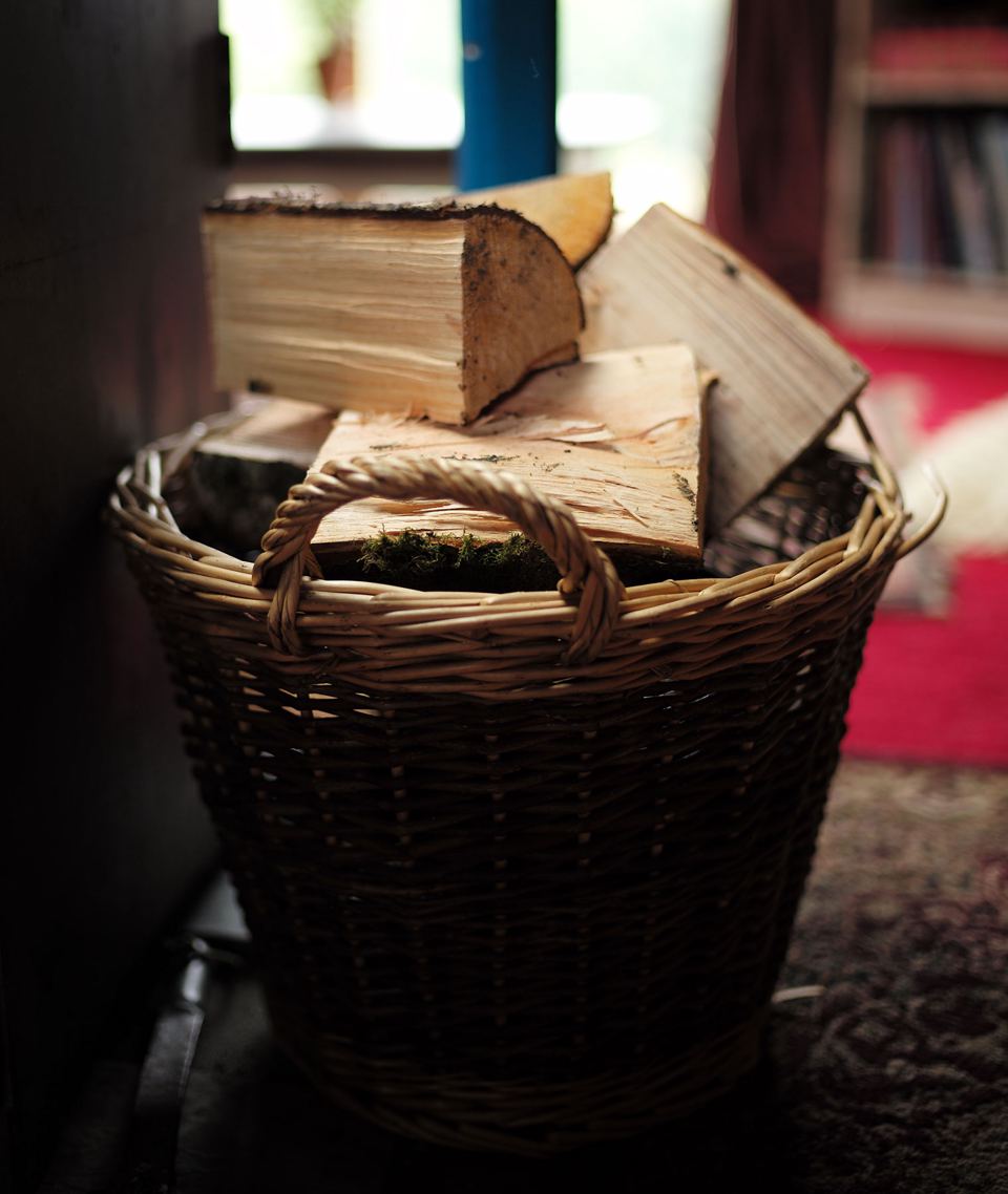 Firewood basket inside the yurt