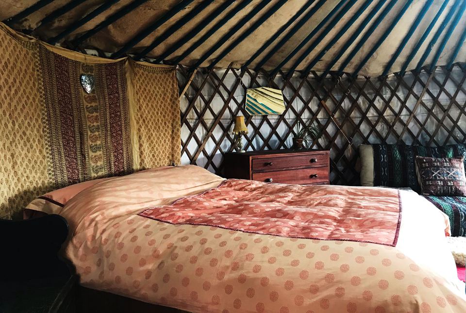 Yurt bedroom with double bed