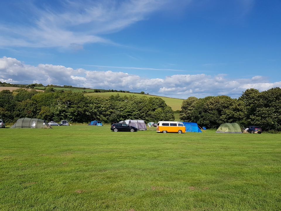 Grass pitches with tents and campervans
