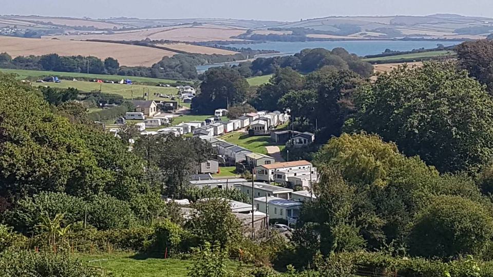 View down over the caravans and estuary