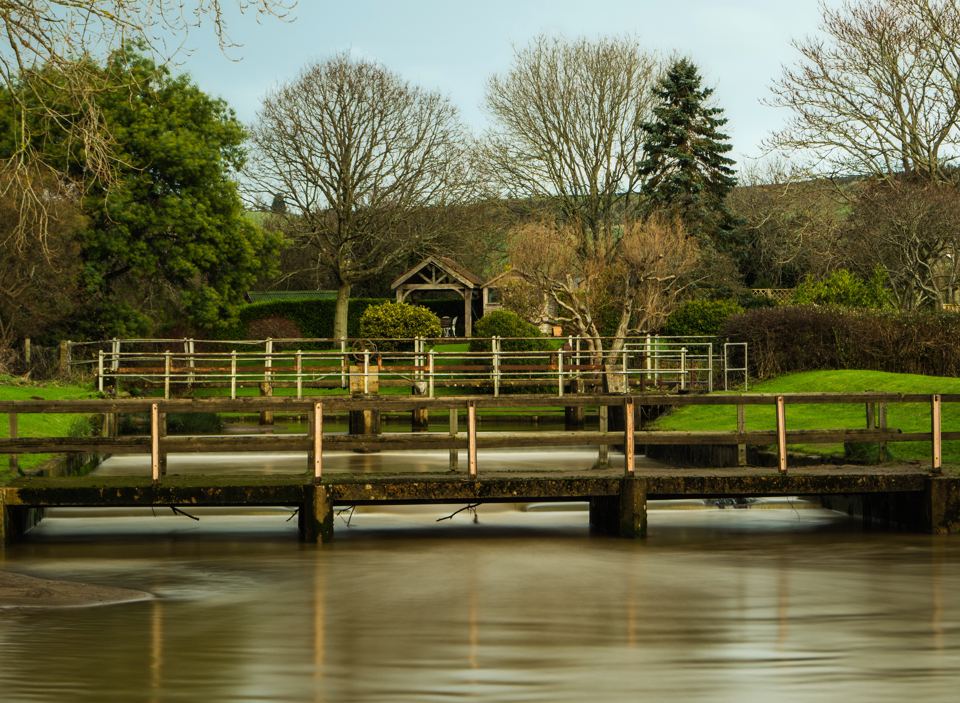 Fishing platforms on the pond