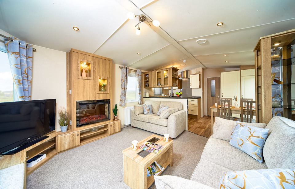Inside a holiday caravan lounge