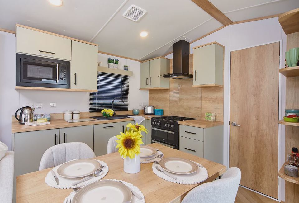 Caravan kitchen with dining table