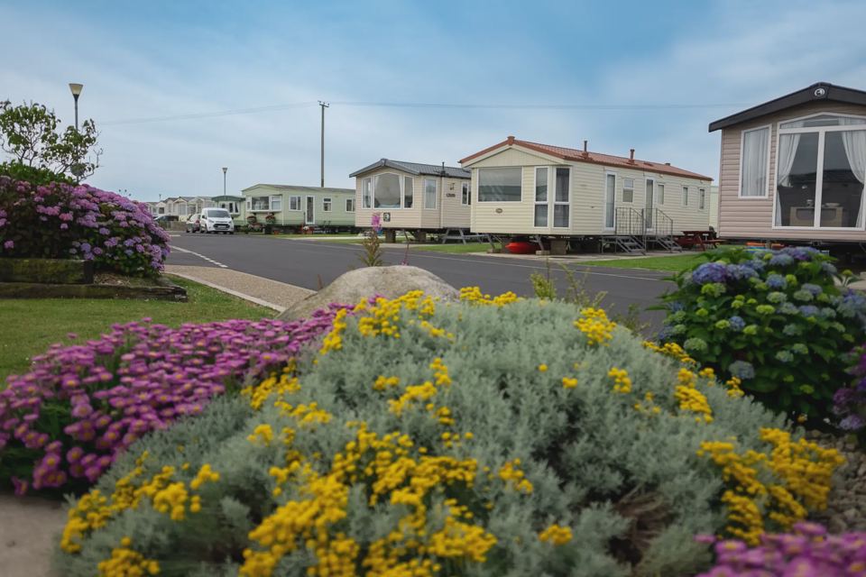 Caravans and flower beds
