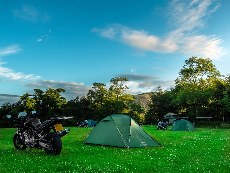 Tents on the grass field