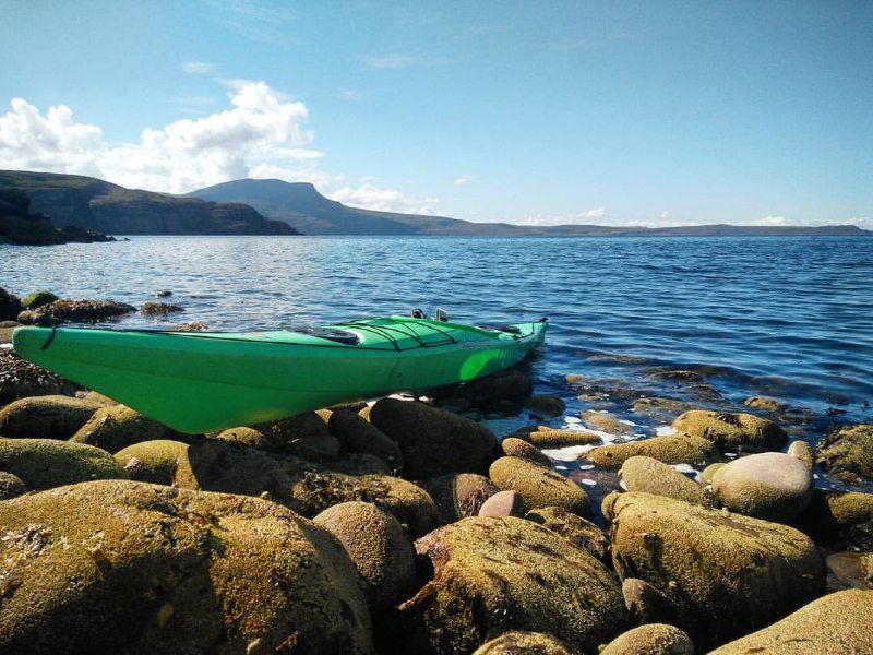 Rocky shore and kayak