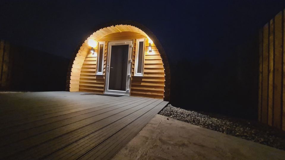 Pod lit up at night