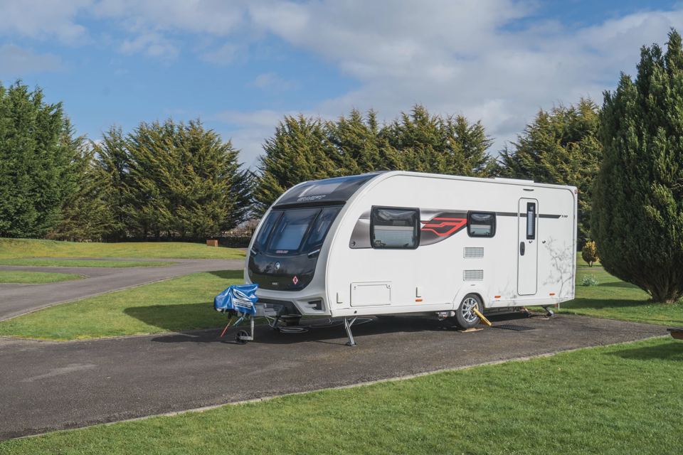 Caravan on its pitch