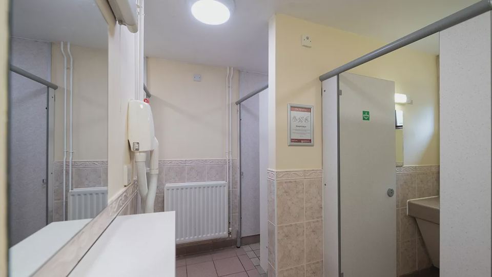 Inside the shower block