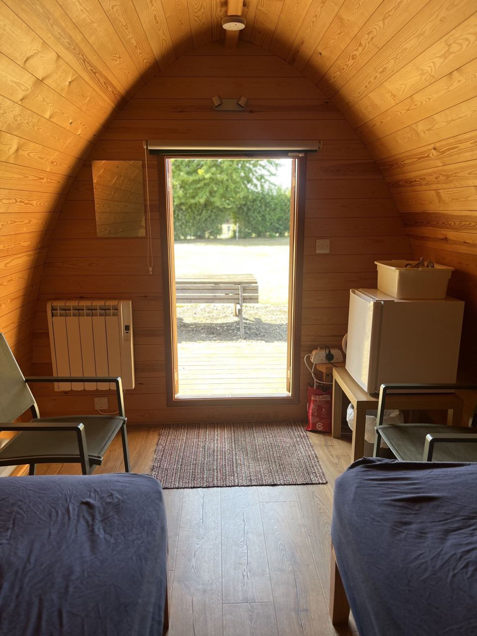 Inside a camping pod