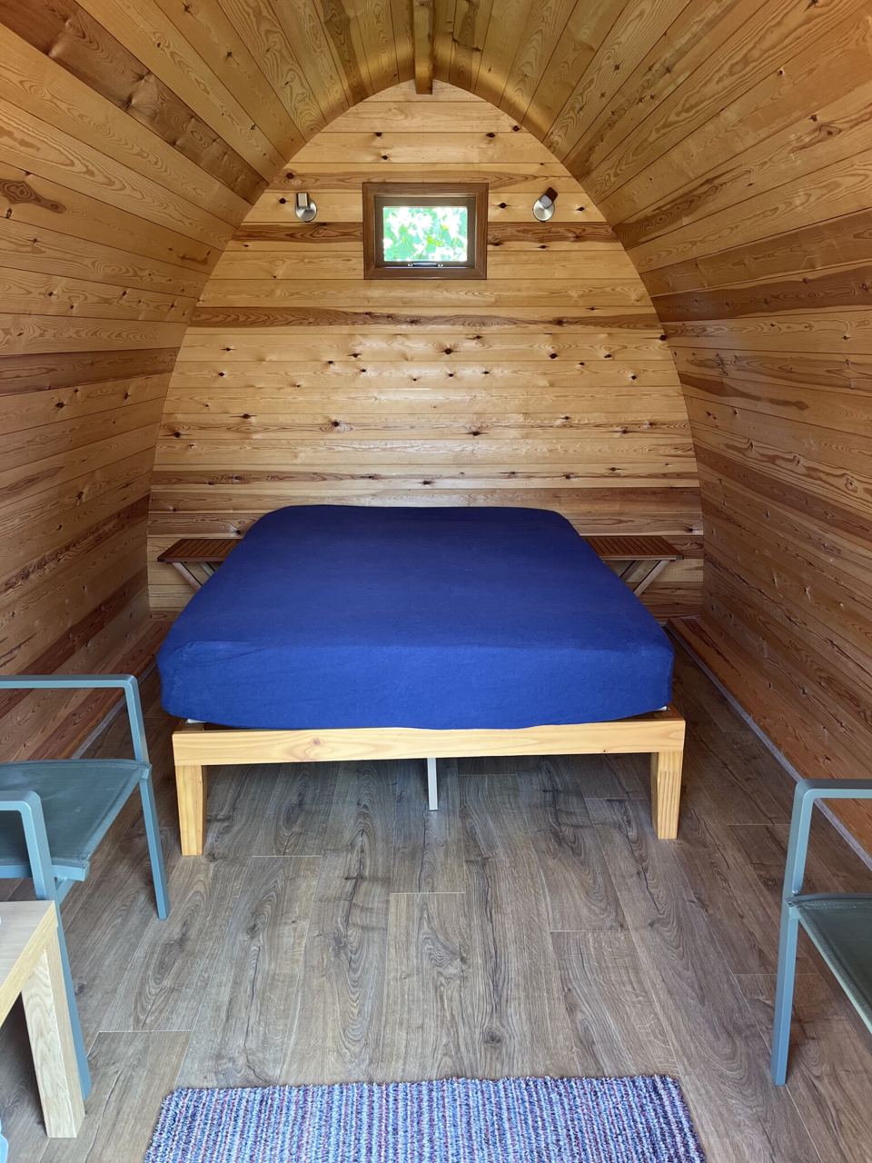 Double bed inside a pod