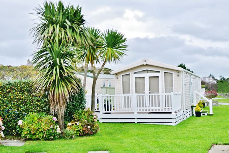 Static caravan and lawn