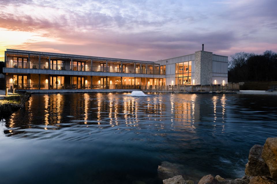 Spa building across the lake