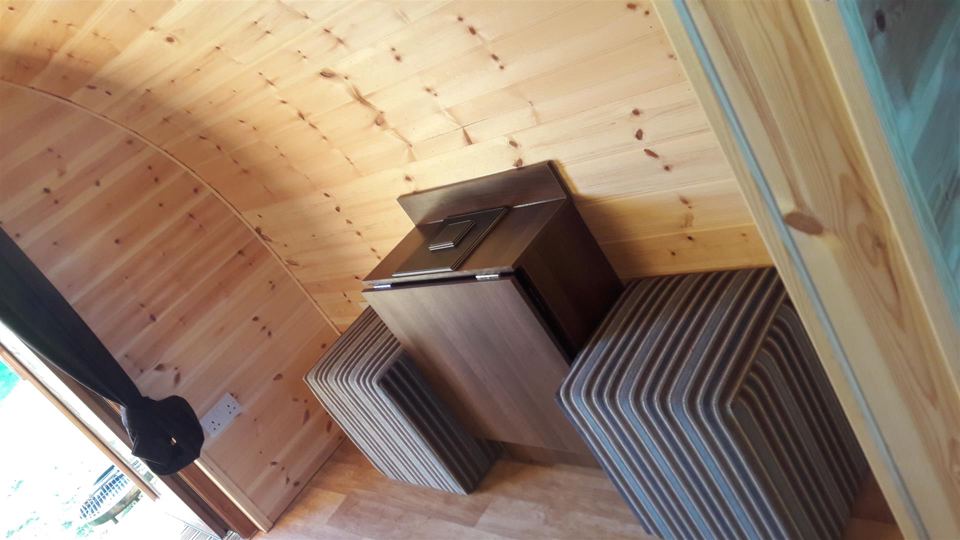 Inside a glamping pod