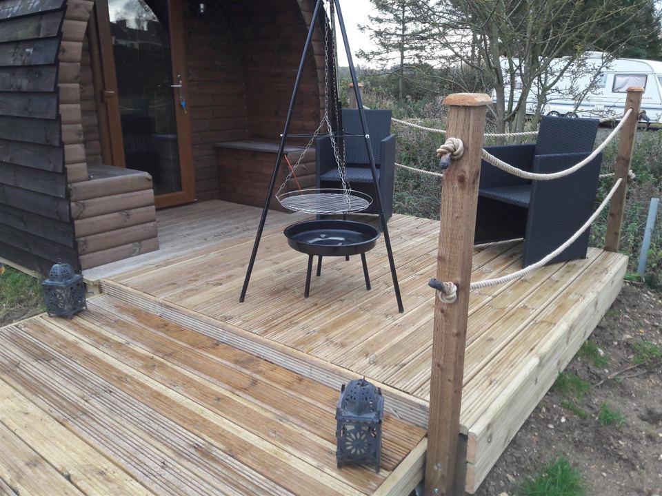 Pod deck with fire pit