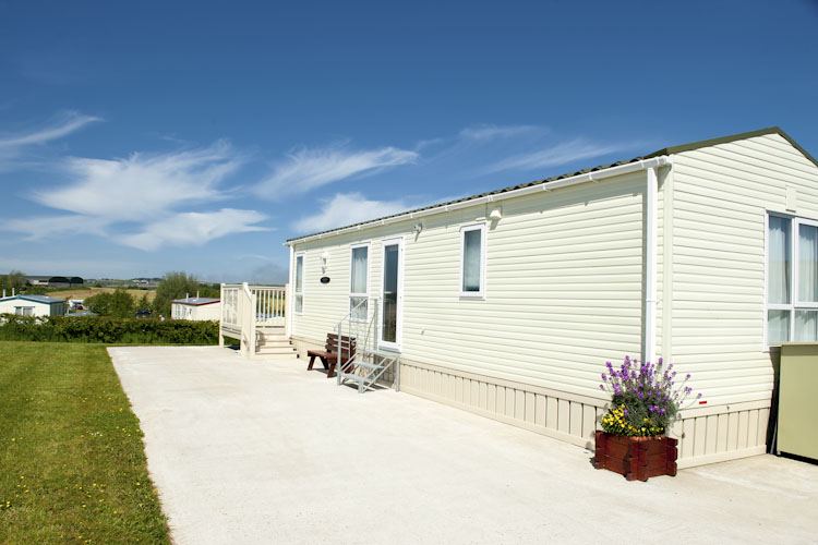Static caravan with patio