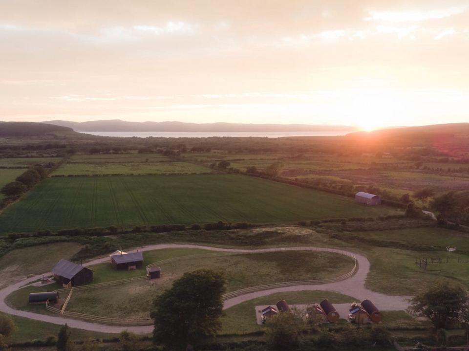 Sunset over the glamping field