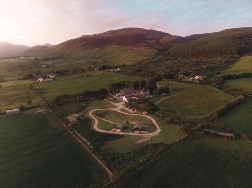 Farm and hills from above