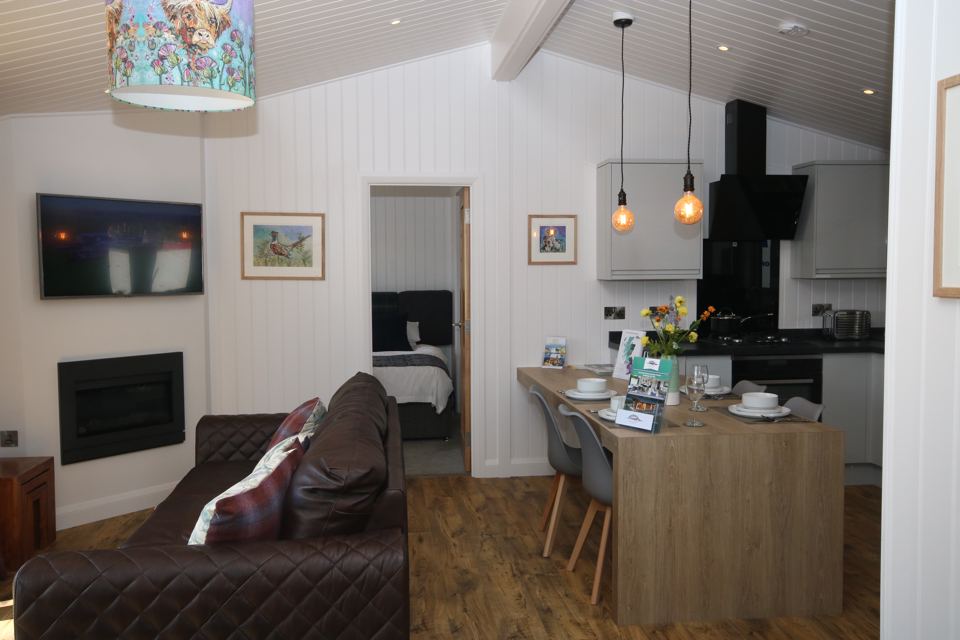 Lodge living room and kitchen