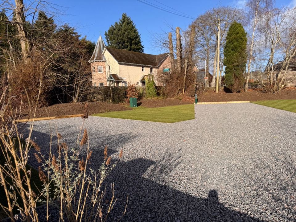 Gravel pitch and lawn