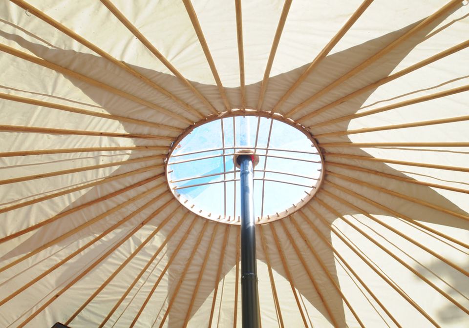 Looking up at the yurt roof