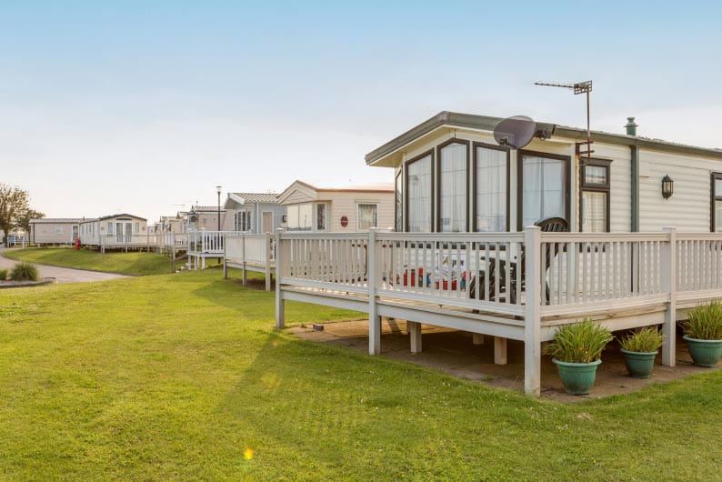 Static caravan with decking