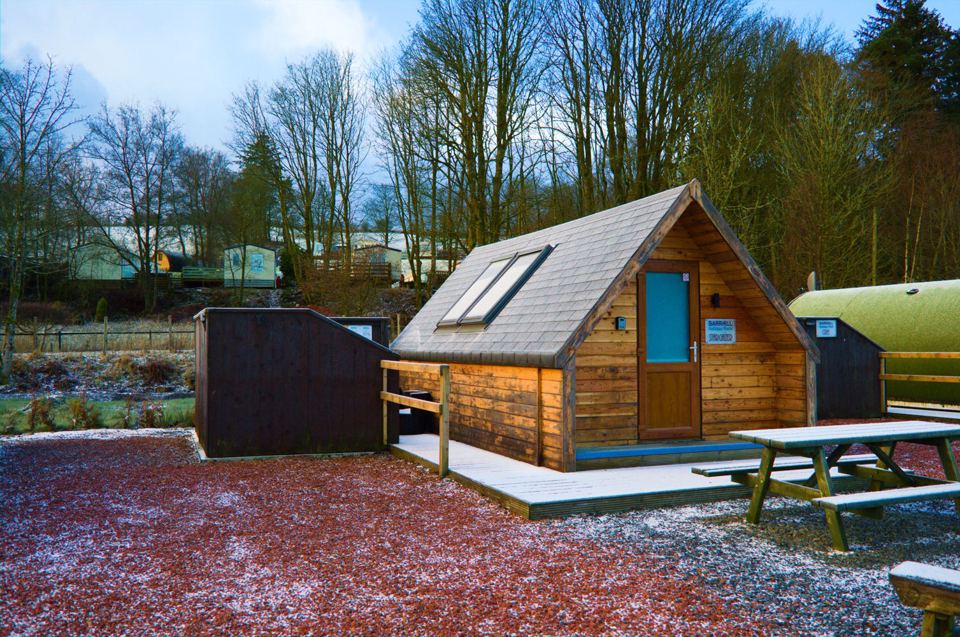 Pod with hot tub in the frost
