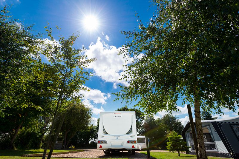 Caravan on its pitch
