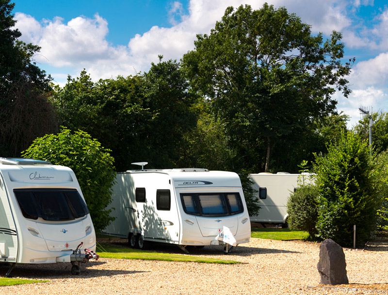 Gravel pitches among trees