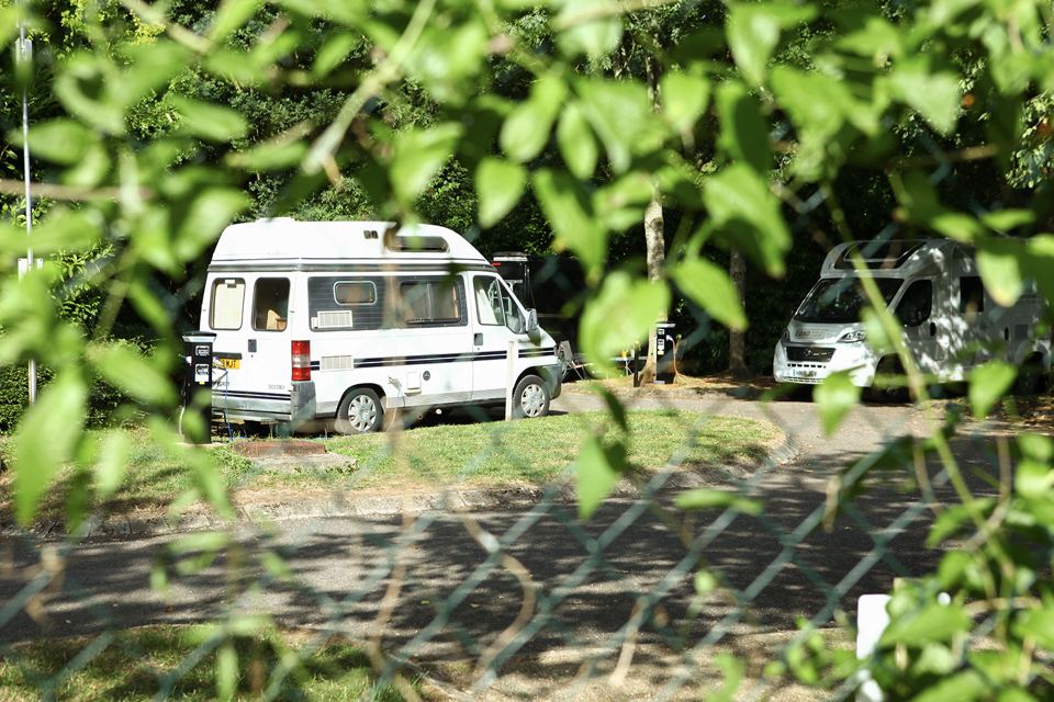 Campervan pitch among greenery