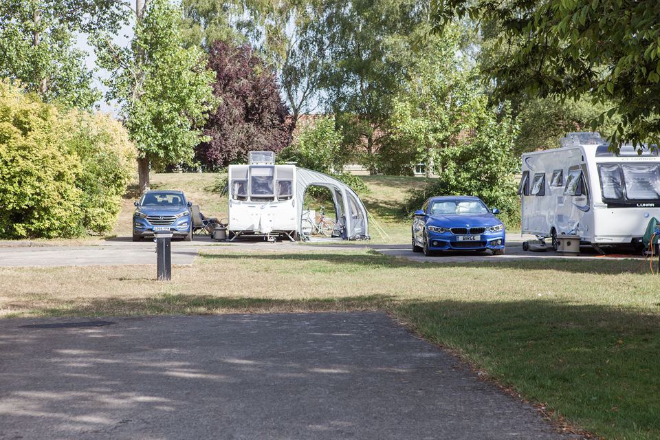 Caravans with awnings on hardstanding