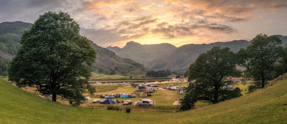Tents in the valley at dawn