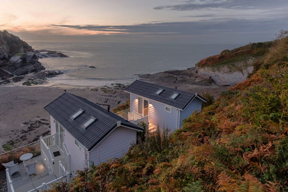 Beach huts at dusk