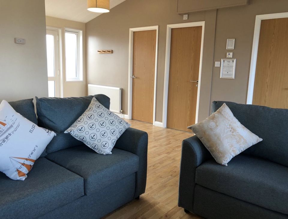 Open-plan lounge and doors