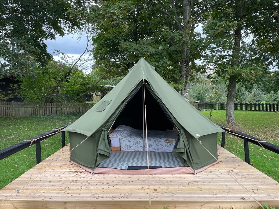 Bell tent on its deck