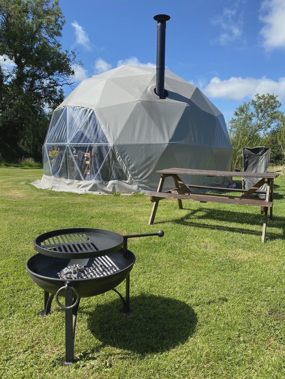 Dome with chimney and fire pit