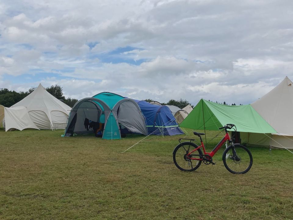 Tent and bikes on the grass
