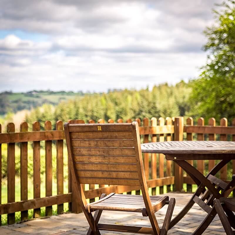 Static patio looking over the forest