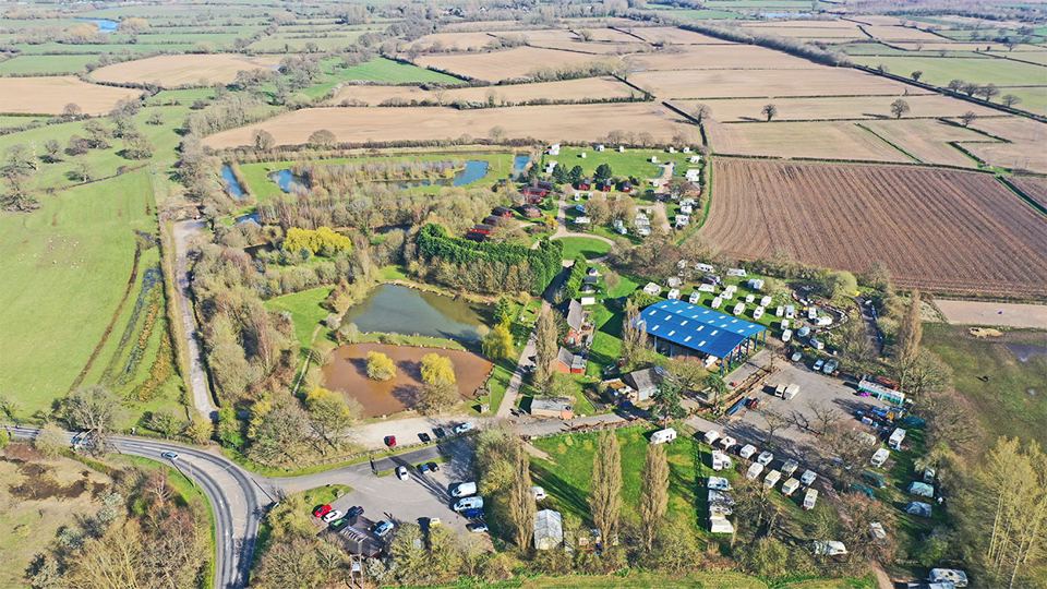 Aerial view over the park and lakes