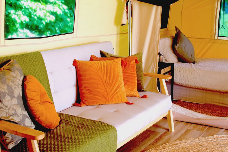 Sofa inside a tent