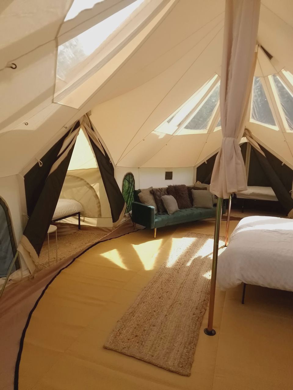 Lounge area inside a tent